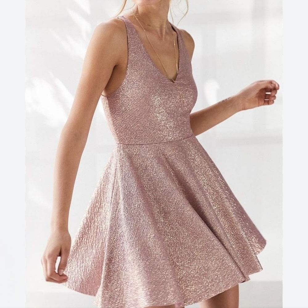 Urban Outfitters Silence + Noise Shimmering Rosr Pink Mini Skater Dress